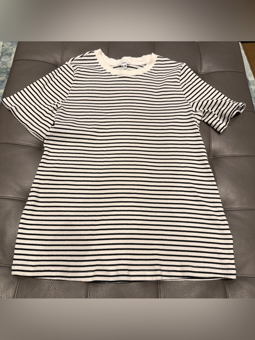 New Pennington’s Striped Short Sleeve Ribbed Knit Top - Black & White - 1X